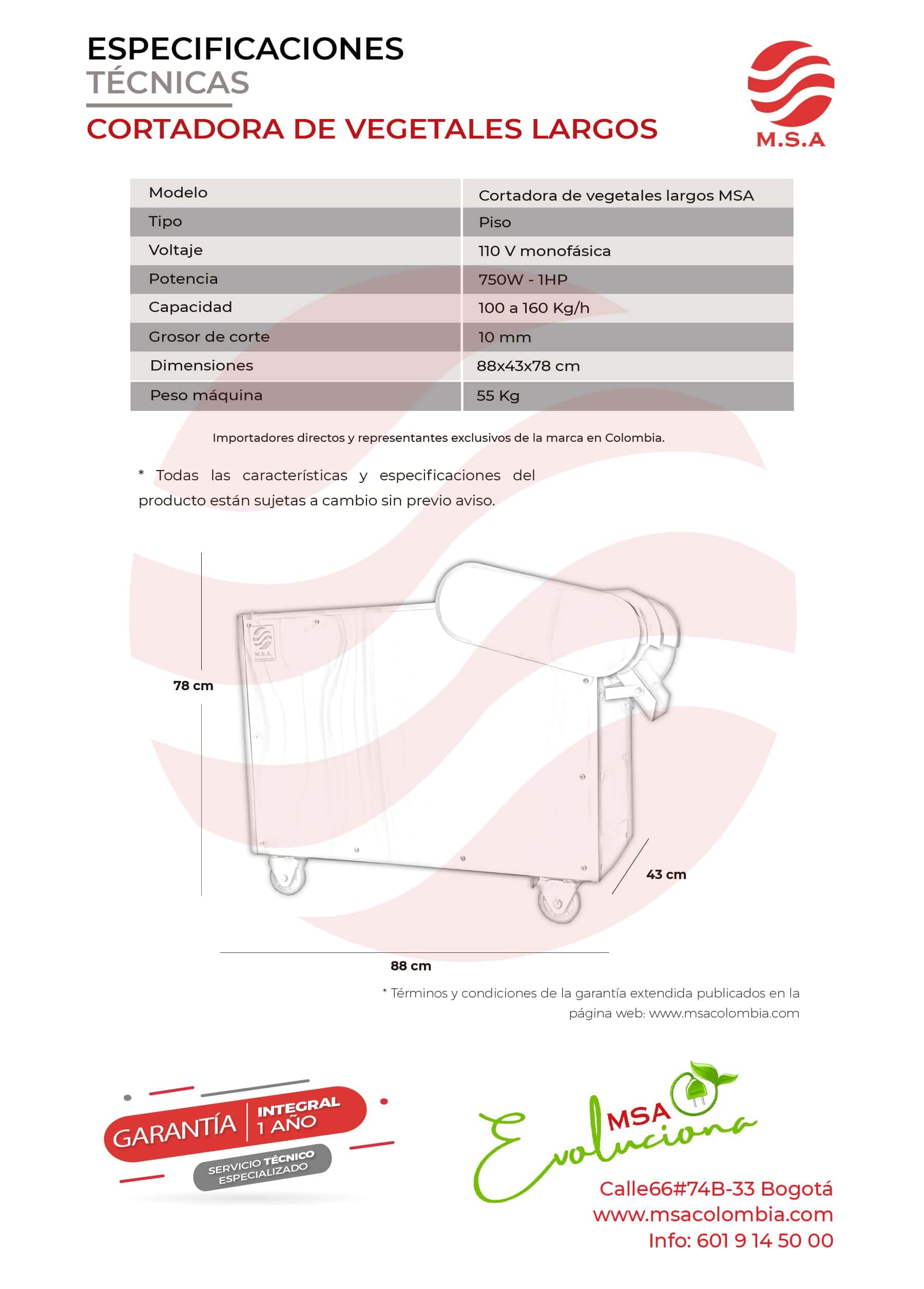 Cortadora de vegetales largos MSA para uso profesional en cocina.