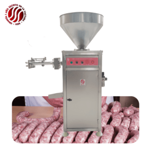Maquina embutidora de carnes, ideal para salchichas y embutidos en establecimientos alimenticios.