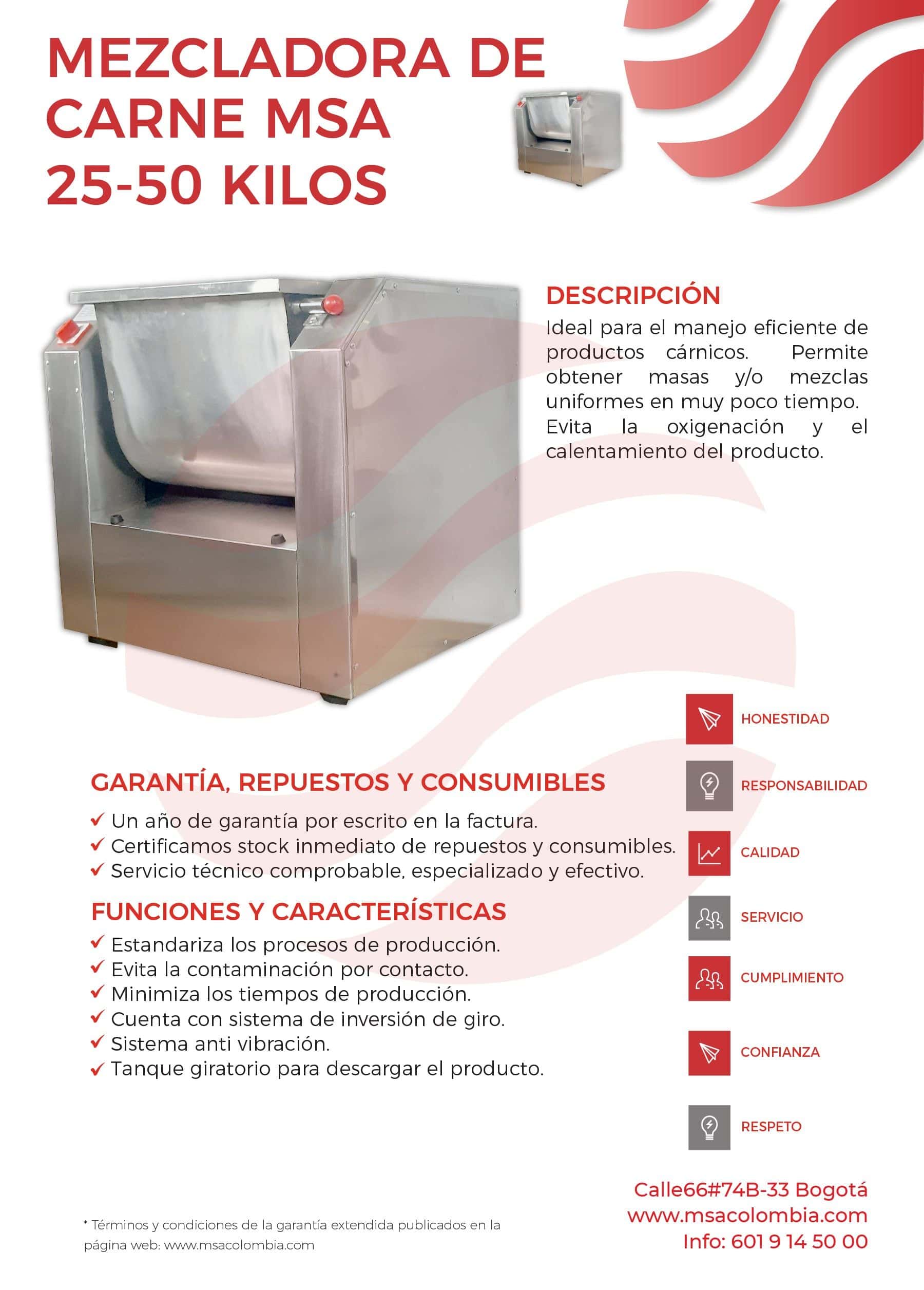 Mezcladora de carne MSA de 25-50 kilos para alimentos industriales.