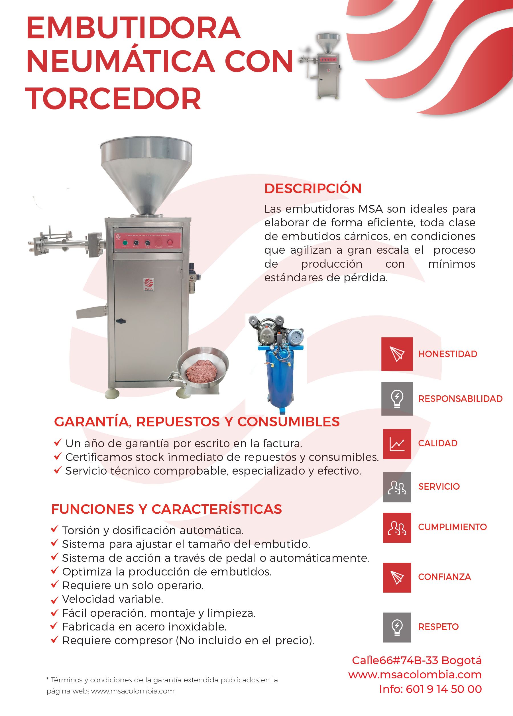 Embutidora neumática para elaboración de embutidos cárnicos, calidad y eficiencia.