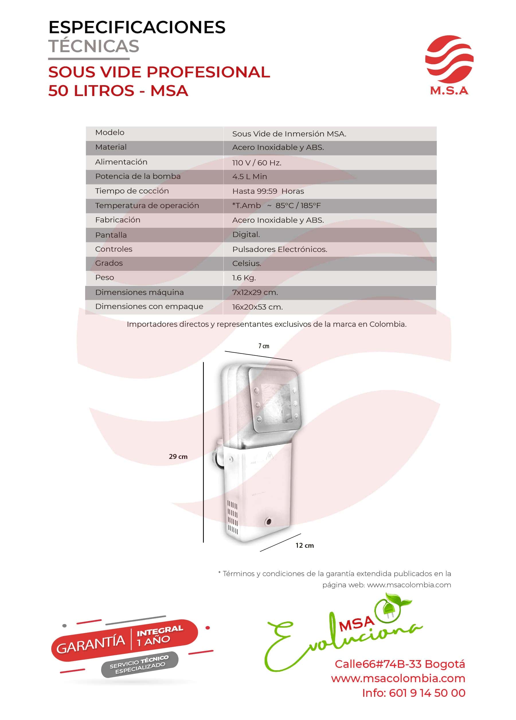 Sous vide professionnel MSA de 50 litros en acero inoxidable y ABS.
