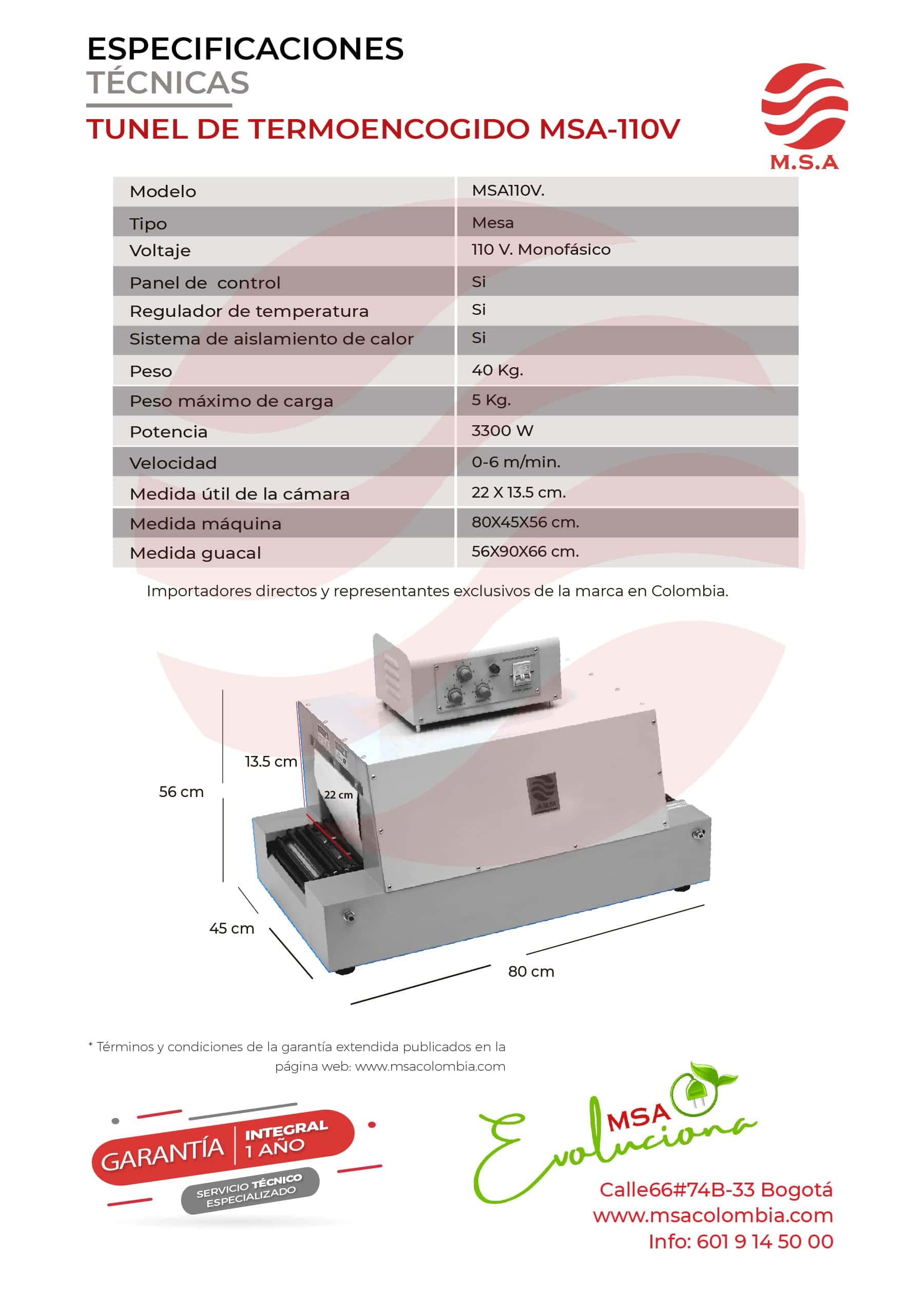 Máquina de termoencogido MSA-110V para embalaje y protección de productos.