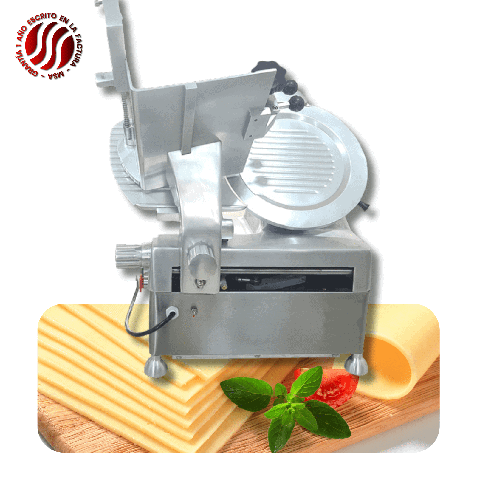 Cortadora de fiambres y quesos profesional de acero inoxidable para cocina.