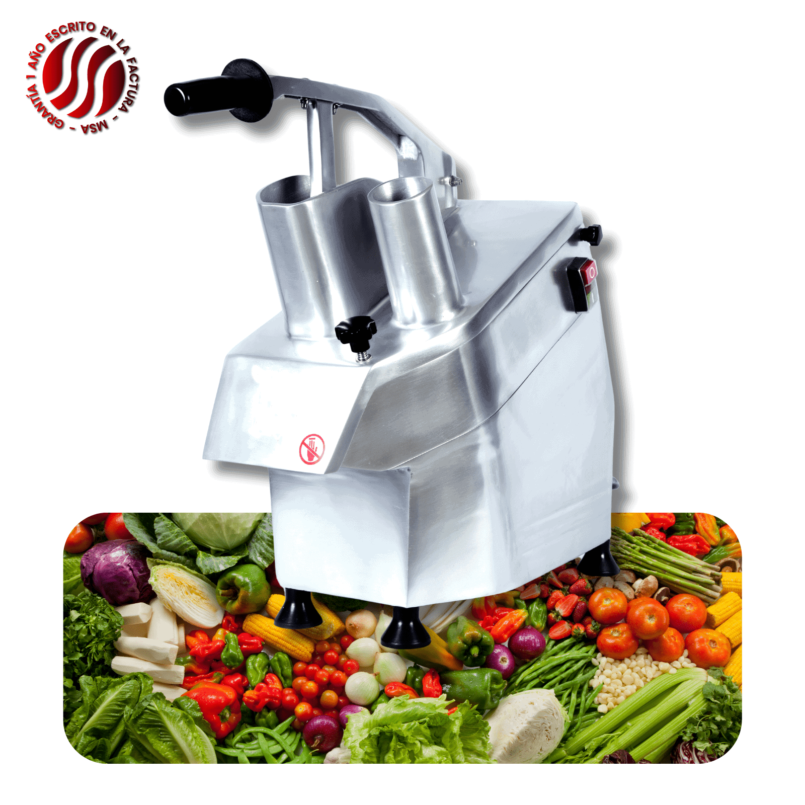 Procesador de alimentos para verduras y frutas en cocina profesional.