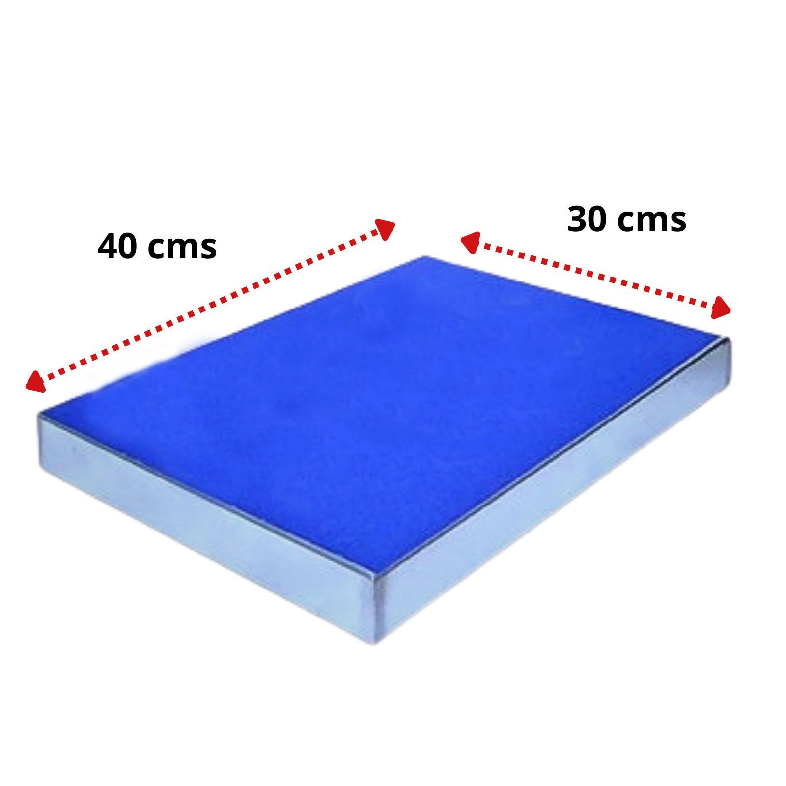 Alto texto: Alfombra de entrenamiento deportiva azul de 40x30 cm para gimnasios y fitness.