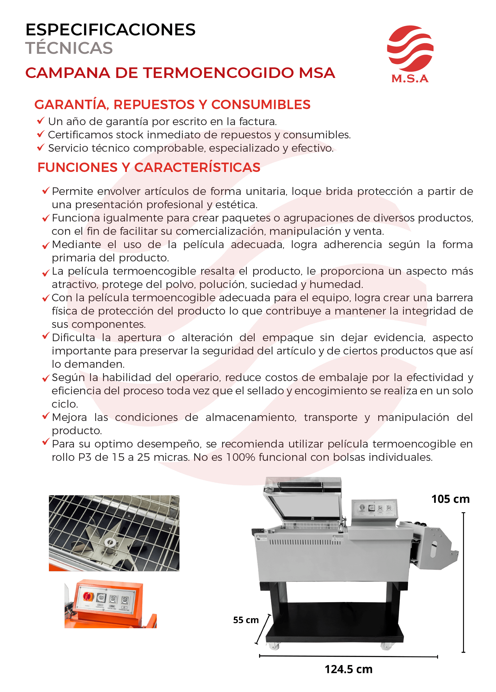 Cápsula termoconf, campaña de termoencogido MSA, garantía, repuestos y consumibles para seguridad.