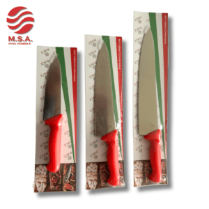 Cuchillos de cocina profesionales con mango ergonómico y hoja afilada, ideal para chefs y gastronomía.